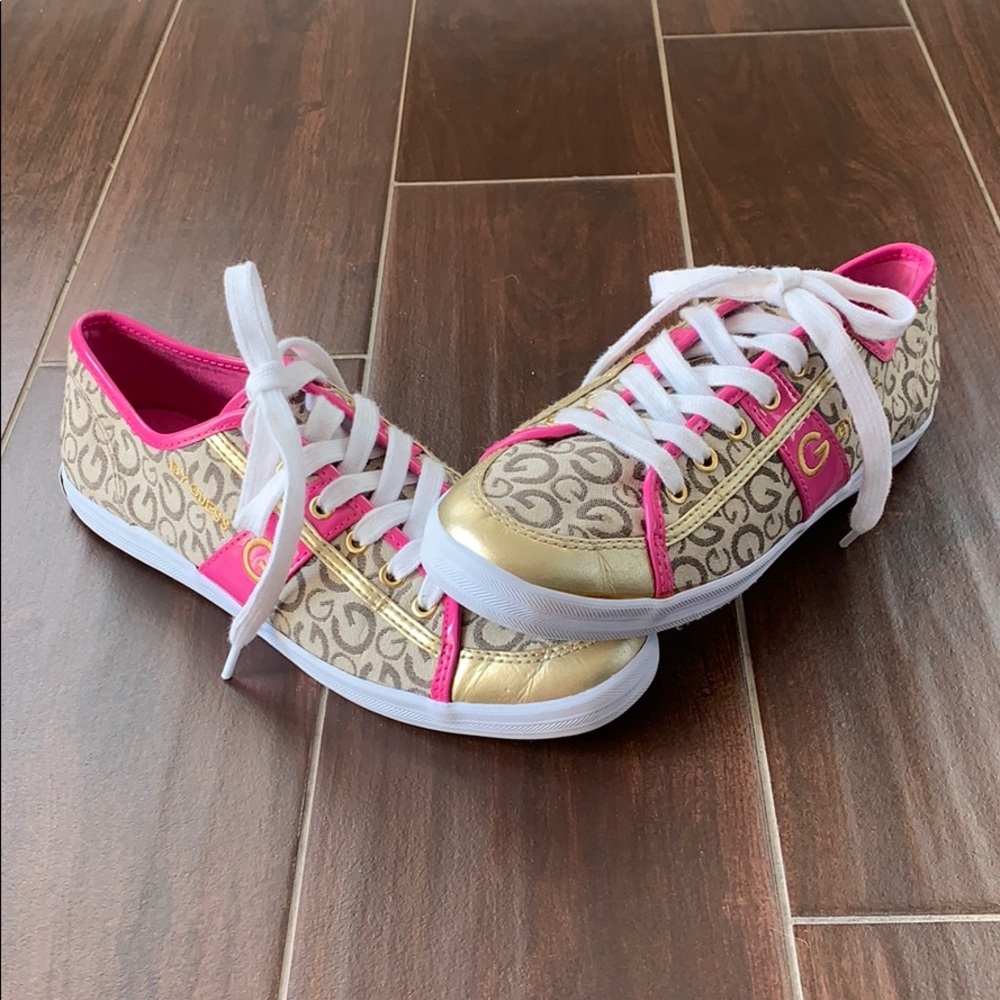 Gold and pink G by Guess tennis shoes size 8